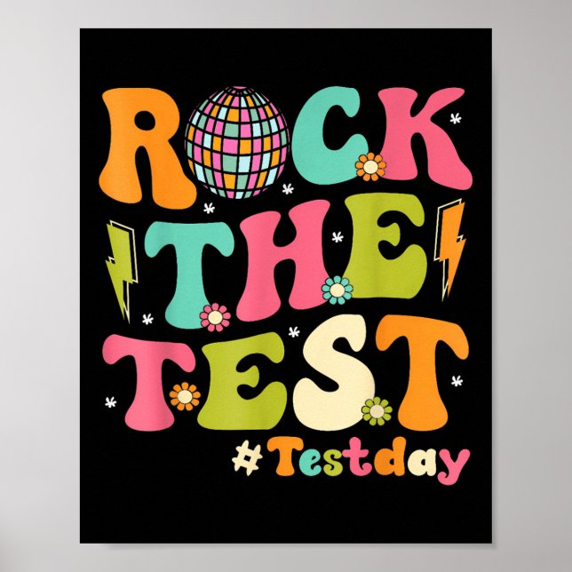 Poster Rock The Test Testing Day Retro Motivational Teach (Frente)