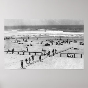 Póster Rockaway, cena da praia de Oregon e nadadores