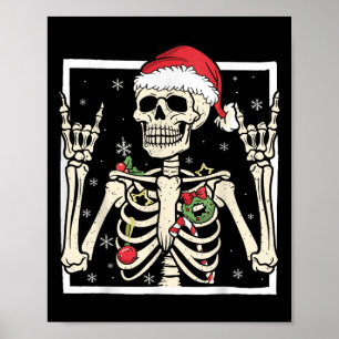 Poster Rocker Esqueleto Chapéu de Papai Noel Natal Legal 