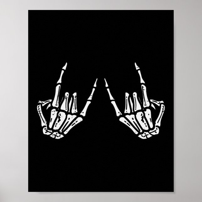 Poster Rocker Hand Sinal Skeleton Retro Halloween Men (Frente)