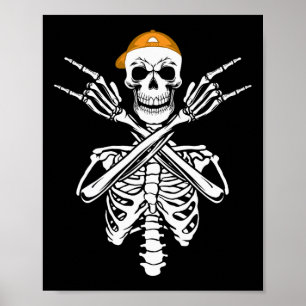 Poster Rocker Skeleton Boné Skater Halloween Hand Rock Me