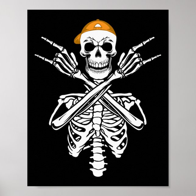 Poster Rocker Skeleton Boné Skater Halloween Hand Rock Me (Frente)