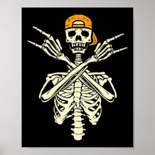 Poster Rocker Skeleton Boné Skater Halloween Rock Gir