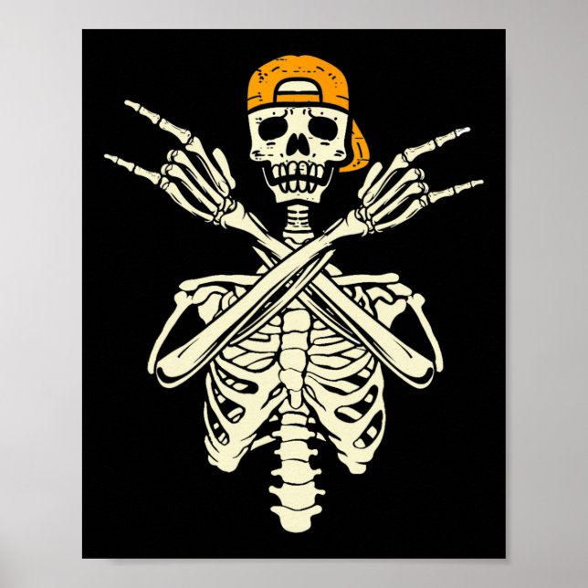 Poster Rocker Skeleton Boné Skater Halloween Rock Gir (Frente)