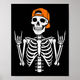 Poster Rocker Skeleton Halloween Rock Boné Skater