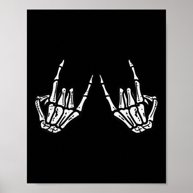 Poster Rocker Skeleton Hand Rock Sobre O Halloween Engraç (Frente)