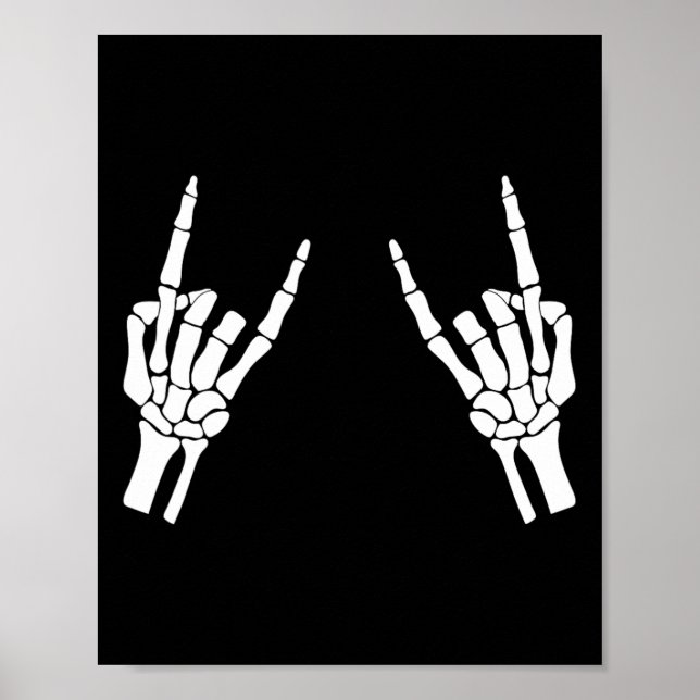 Poster Rocker Skeleton Hand Rock Sobre O Halloween Engraç (Frente)