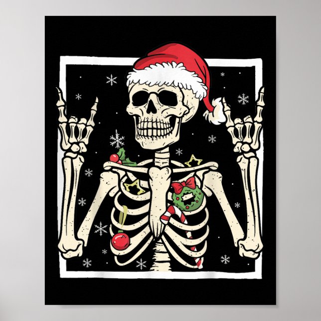 Poster Rocker Skeleton Santa Hat Cool Christmas Punk Rock (Frente)