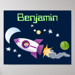 Poster Rockets em ilustração de desenhos animados espacia