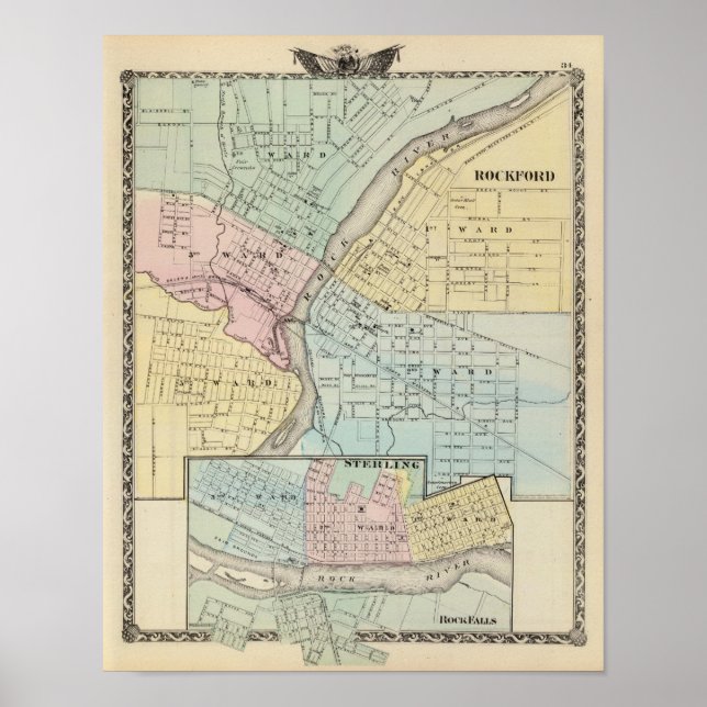 Poster Rockford, Sterling e Rock Falls (Frente)