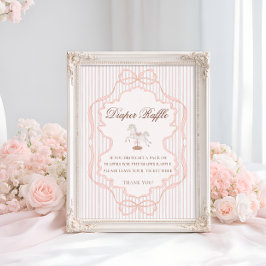 Poster Rocking Horse Pink Girl Baby Shower Diaper Raffle