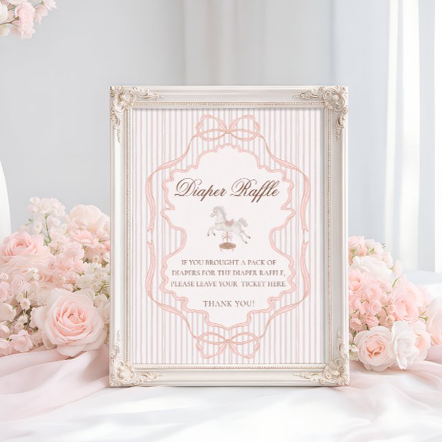 Poster Rocking Horse Pink Girl Baby Shower Diaper Raffle (Criador carregado)