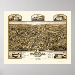 Poster Rockland, mapa panorâmico das MÃES - 1881