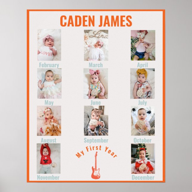 Poster Rockstar Primeiro Aniversário Fotos Mensais (Frente)