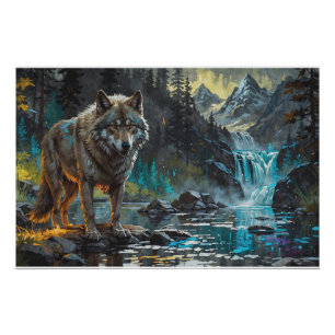 Póster Rocky Mountain Cinza Wolf Art