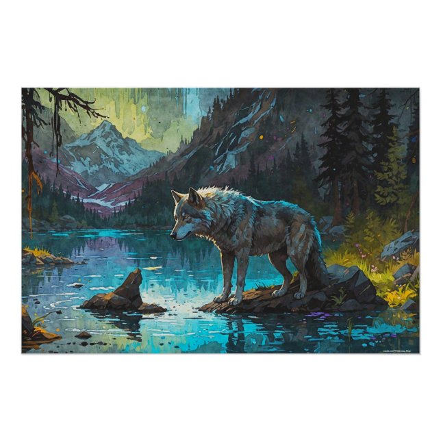 Póster Rocky Mountain Cinza Wolf Art (Frente)