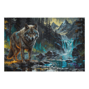 Póster Rocky Mountain Cinza Wolf Art