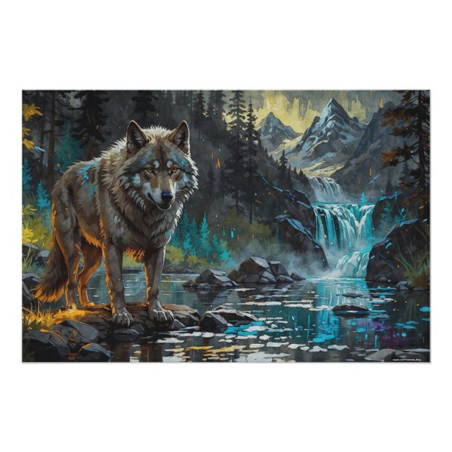 Póster Rocky Mountain Cinza Wolf Art (Frente)