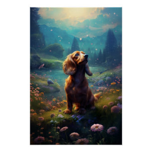 Póster Rococo Dachshund Explorando Um Prado