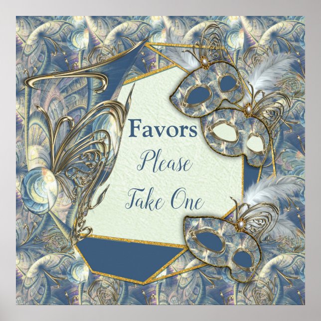 Poster Rococo Rico com Alivio e Máscaras Dourados (Frente)