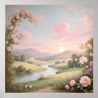 Poster Rococo Rose River Landscape Mural