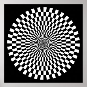 Poster Roda da arte Op - preto e branco no preto