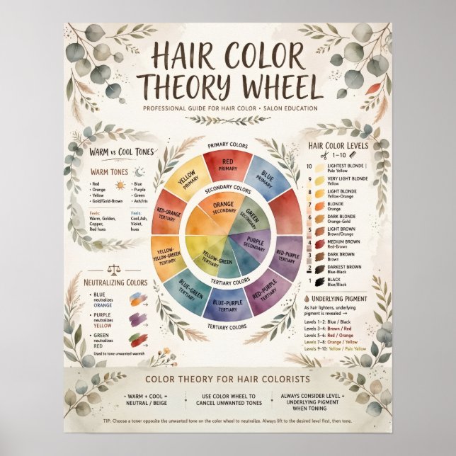 Poster Roda de Teoria da Cor de Cabelo Boho (Frente)