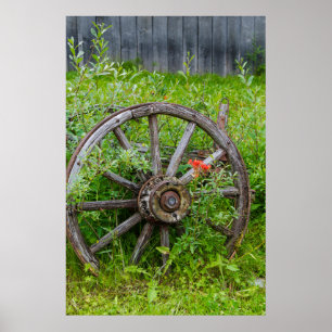 Póster Roda de velho vagão na antiga cidade aurífera hist
