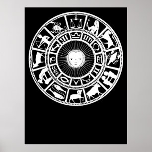 Poster Roda do Zodíaco com Sol e Símbolos de Astrologia