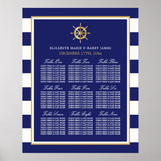 Poster Roda Dourada náutica, Marinho e gráfico de lugares