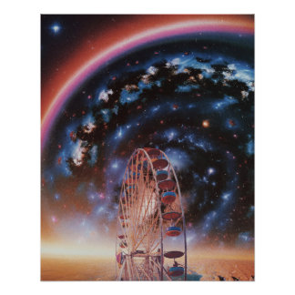 Póster Roda Gigante Cósmica Sob uma Galáxia Neon
