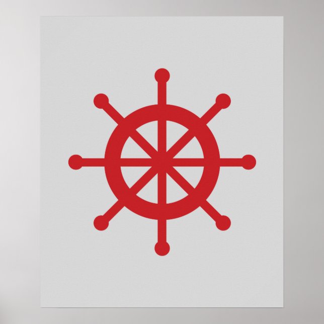 Póster Roda Náutica Vermelha e Cinza (Frente)