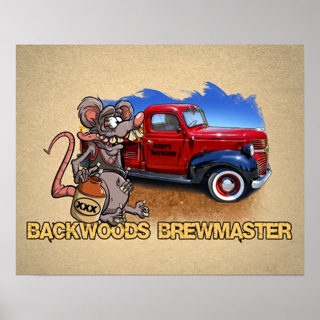 Poster Roddy Rat Fink Style Moonshine Brewmaster Cartoon (Frente)