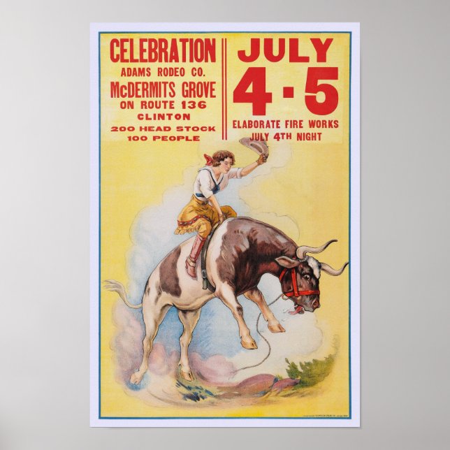 Poster Rodeio de 4 de Julho, 1930. Publicidade Antiga (Frente)