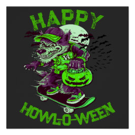 Póster Rodeio de skate do lobo Verde Roxo Feliz Dia das B