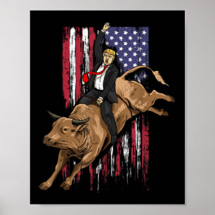Poster Rodeo Bull Rider Trump American Flag