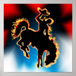 Poster Rodeo Ocidental Bucking Bronco Horse e Cowboy