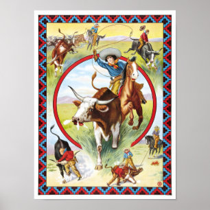 Póster Rodeo & Wild West Show, 1910. Vintage Advertising
