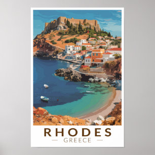 Poster Rodes Grécia Ilustração Viagem de Arte