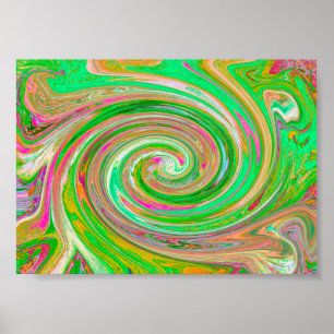 Poster Rodovalho Abstrato retrógrado verde e rosa quente