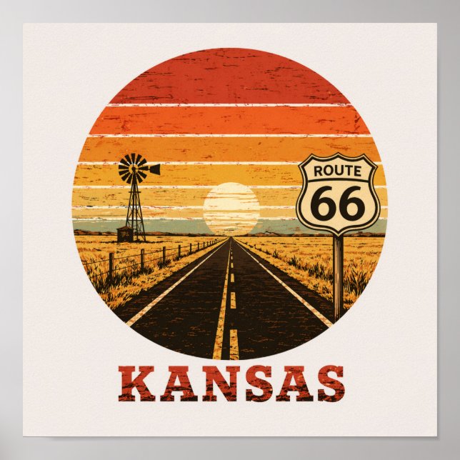 Poster Rodovia 66 Kansas Sunflower State (Frente)