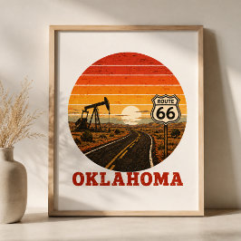 Poster Rodovia 66 Oklahoma Campo Petrolífero Pôr-do-sol H