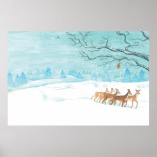 Poster Roe Deer numa paisagem de inverno