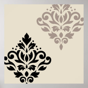 Poster Rolar Damask Art I Black Taupe Cream