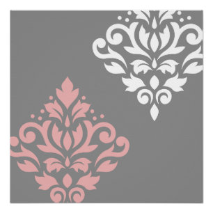 Póster Rolar Damask Art I Pink White Cinza