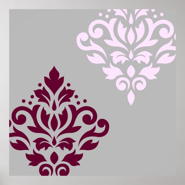 Poster Rolar Damask Art I Plum Pink Cinza (Frente)