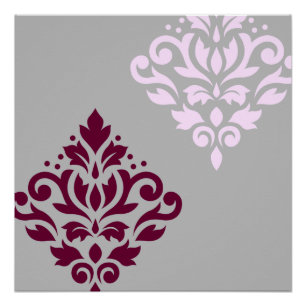 Póster Rolar Damask Art I Plum Pink Cinza
