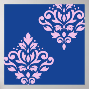 Poster Rolar Damask Art I Rosa em Azul