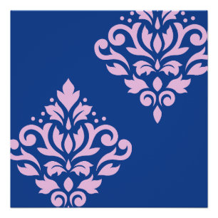 Póster Rolar Damask Art I Rosa em Azul