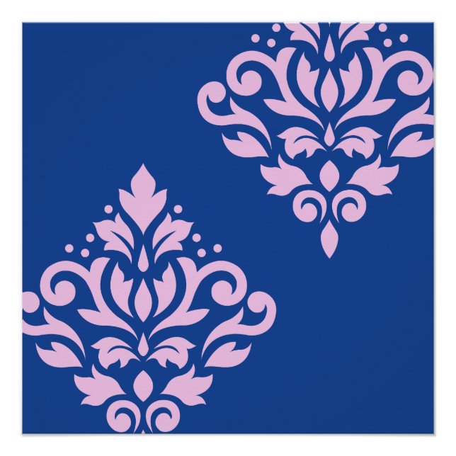 Póster Rolar Damask Art I Rosa em Azul (Frente)